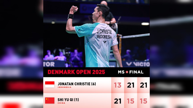 Jonatan Christie juara Denmark Open 2025. [Instagram]